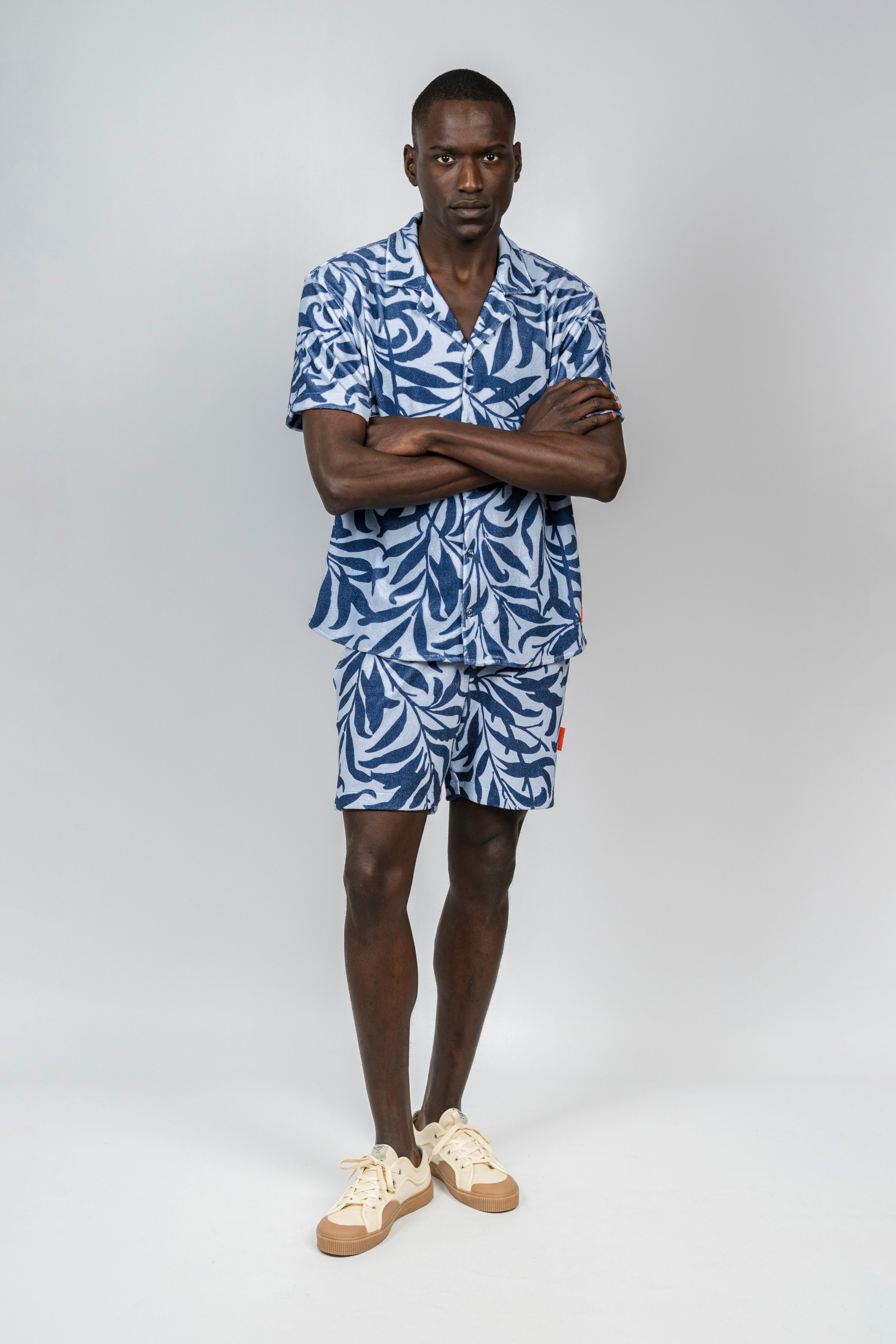 drt Sky Blue Palm Terry Shirt model front